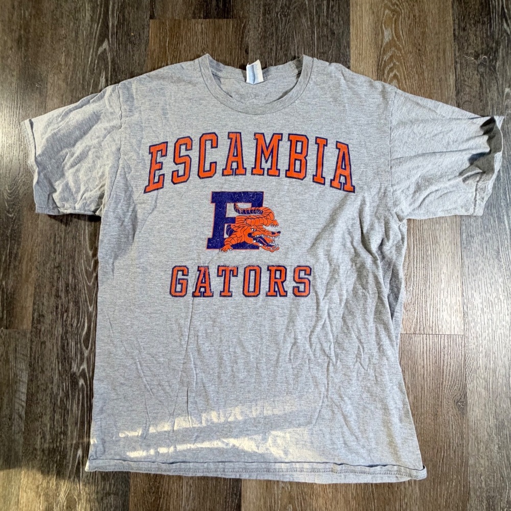 Port & Company Escambia Gators T-Shirt Mens L Gray Graphic Short Sleeve Tee